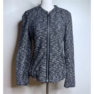 EUC Rebecca Taylor Tweed Fringe Faux Leather Trim Full Zip Ip Moto Jacket 4​​​